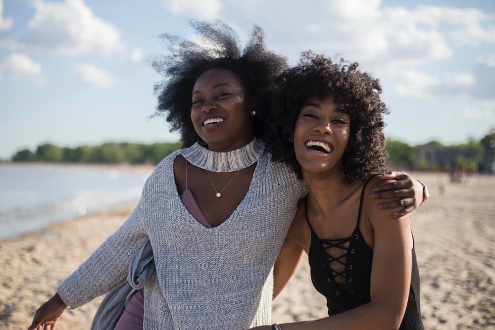 two friends laughing