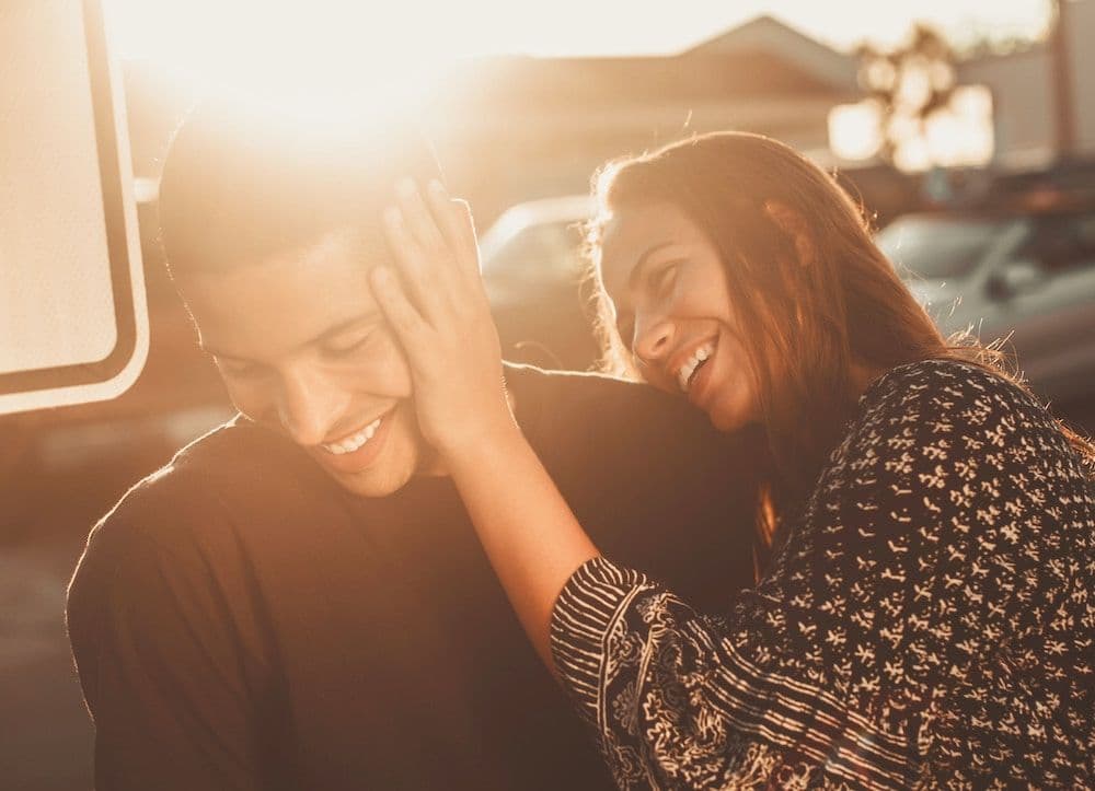 couple laughing together