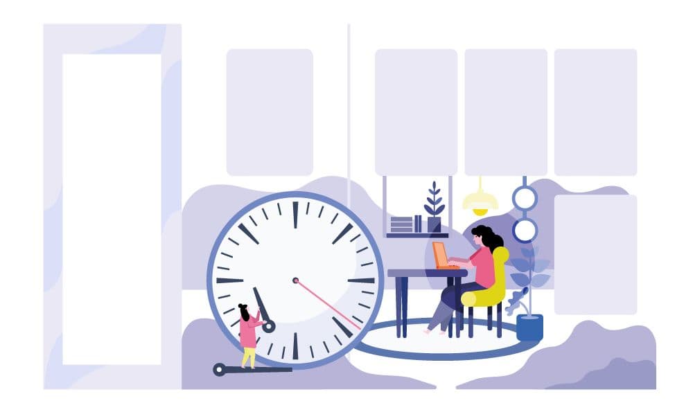 Illustration of a person is working at a desk on a laptop