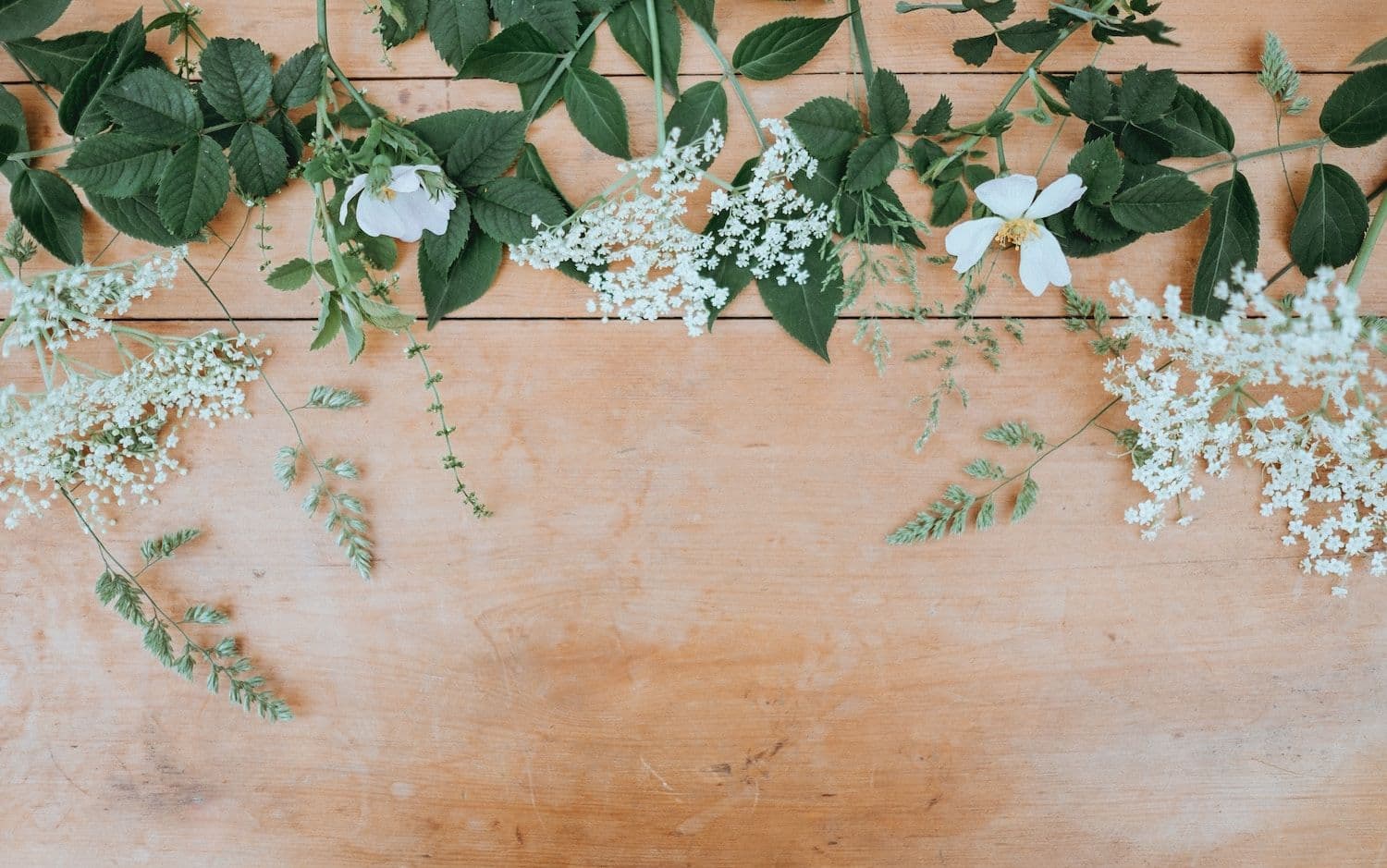 Image shows wild flowers laid on a table.